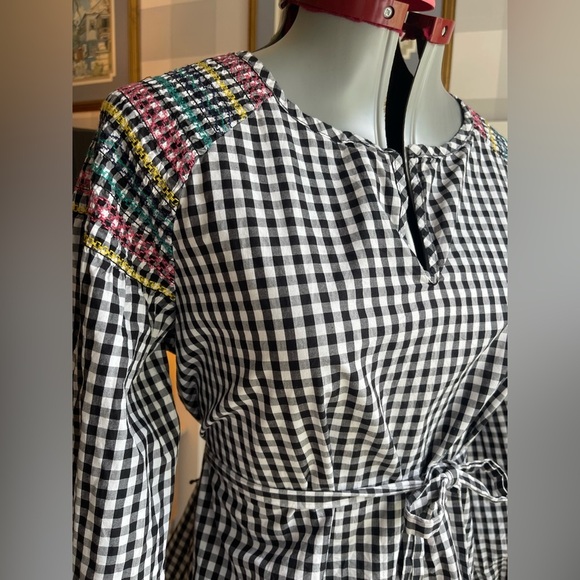 Madewell Black and White Gingham Top with Multicolor Accents Size Medium - Picture 7 of 11